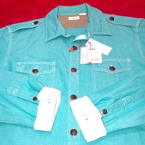 Men’s long sleeve, green, 100% cotton shirt.